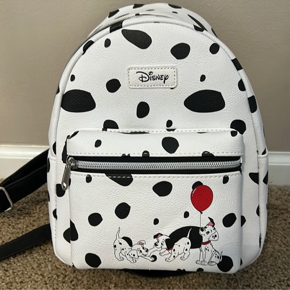 NWOT Disney Loungefly 101 Dalmatians backpack, black & white spots, red balloon - Picture 2 of 4